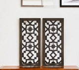 Set of Two Black Distressed Ornate Manufactured Wood And Metal Wall Sconce Candle Holders