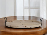 18" Natural Oval Wood Indoor Outdoor Lazy Susan With Handles
