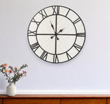 31.5 White Wood And Black Metal   Wall Clock