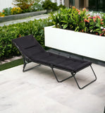 28" Black and Steel Outdoor Chaise Lounge with Black Cushion