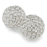 Set of Two Clear And Silver Faux Crystal And Steel Decorative Orb Tabletop Sculptures