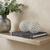 Set of Two Clear And Silver Faux Crystal And Steel Decorative Orb Tabletop Sculptures