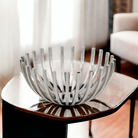 14" Silver Stainless Steel Decorative Bowl