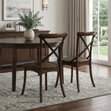 Set of Two Brown Cross Back Dining Side Chairs
