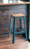 30" Wood Brown And Green Solid Wood And Metal Counter Height Bar Chair