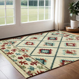 3' X 5' Ivory Blue And Red Southwestern Area Rug
