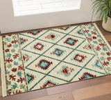 3' X 5' Ivory Blue And Red Southwestern Area Rug