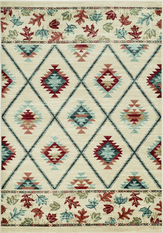 5' X 8' Ivory Blue And Red Southwestern Area Rug