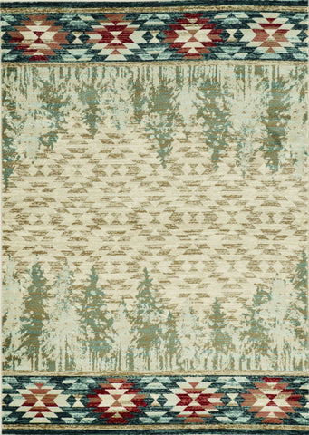 5' X 8' Ivory Green And Red Southwestern Area Rug