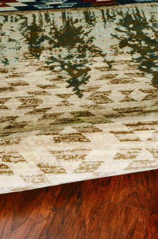 5' X 8' Ivory Green And Red Southwestern Area Rug