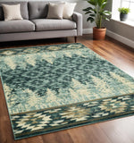 5' X 8' Slate Blue And Ivory Southwestern Area Rug