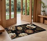2' X 3' Black Tan And Ivory Floral Area Rug