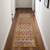 8' Gold And Red Floral Runner Rug