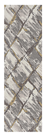 8' Gray And Ivory Geometric Runner Rug