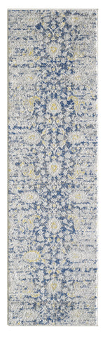 7' Gold And Gray Floral Runner Rug