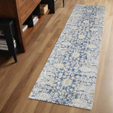 7' Gold And Gray Floral Runner Rug