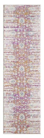 7' Ivory Pink And Orange Floral Runner Rug