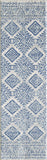 7' Ivory And Blue Geometric Runner Rug