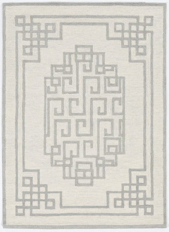 5' X 7' Ivory And Gray Wool Geometric Hand Tufted Area Rug