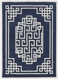 2' X 4' Navy Blue And Ivory Wool Geometric Hand Tufted Area Rug