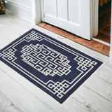 2' X 4' Navy Blue And Ivory Wool Geometric Hand Tufted Area Rug