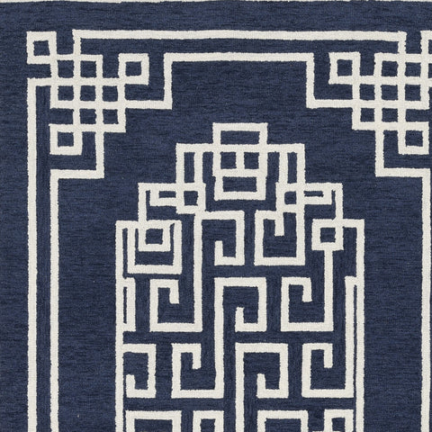3' X 5' Navy Blue And Ivory Wool Geometric Hand Tufted Area Rug