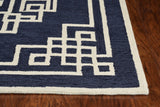 3' X 5' Navy Blue And Ivory Wool Geometric Hand Tufted Area Rug