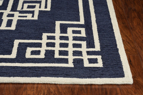 3' X 5' Navy Blue And Ivory Wool Geometric Hand Tufted Area Rug
