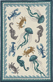 5' X 8' Teal Blue Round Abstract Indoor Outdoor Area Rug