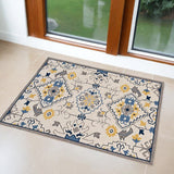 2' X 3' Ivory Blue And Yellow Southwestern Hand Tufted Area Rug