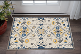 3' X 5' Ivory Blue And Yellow Southwestern Hand Tufted Area Rug