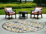 8' Ivory Round Abstract Indoor Outdoor Area Rug
