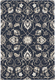 5' X 8' Navy Blue Round Floral Indoor Outdoor Area Rug