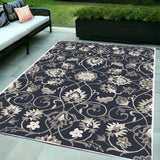 5' X 8' Navy Blue Round Floral Indoor Outdoor Area Rug