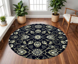 8' Navy Blue Round Hand Tufted Area Rug With UV Protection