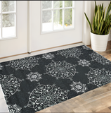3' X 5' Charcoal Ivory And Gray Medallion Hand Tufted Area Rug