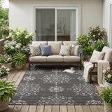 5' X 8' Charcoal Round Floral Indoor Outdoor Area Rug