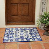 2' X 3' Blue Floral Handmade Indoor Outdoor Area Rug