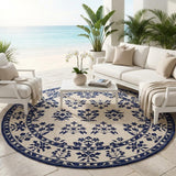 8' Blue Round Hand Tufted Area Rug With UV Protection