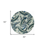 3' X 4' Gray And Blue Wool Botanical Leaves Hand Tufted Area Rug