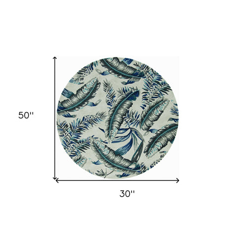 3' X 4' Gray And Blue Wool Botanical Leaves Hand Tufted Area Rug
