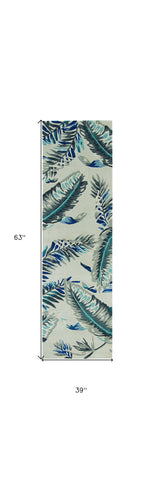 3' X 5' Blue And Gray Wool Botanical Leaves Hand Tufted Area Rug