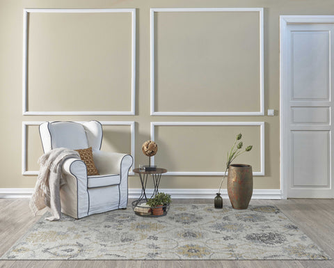 8' Ivory Gray And Green Wool Floral Hand Tufted Runner Rug