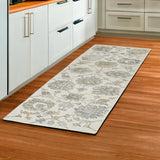 8' Ivory Gray And Green Wool Floral Hand Tufted Runner Rug