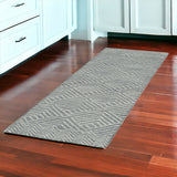 8' Denim Blue And Gray Wool Geometric Hand Tufted Runner Rug