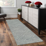 8' Denim Blue And Gray Wool Geometric Hand Tufted Runner Rug