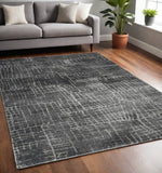 5' X 8' Gray And Dark Gray Abstract Distressed Area Rug