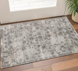 3' X 5' Beige And Blue Floral Medallion Hand Loomed Distressed Area Rug