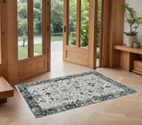 3' X 5' Gray And Ivory Floral Medallion Distressed Area Rug