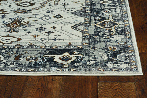 5' X 8' Ivory And Gray Floral Medallion Area Rug